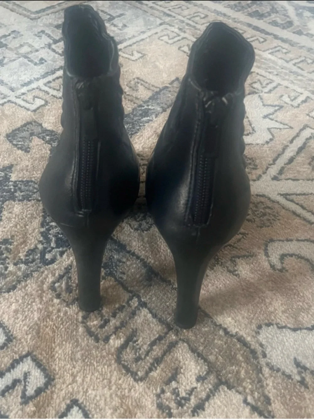 Lloyd Black Leather Ruched Ankle Booties with Back Zip